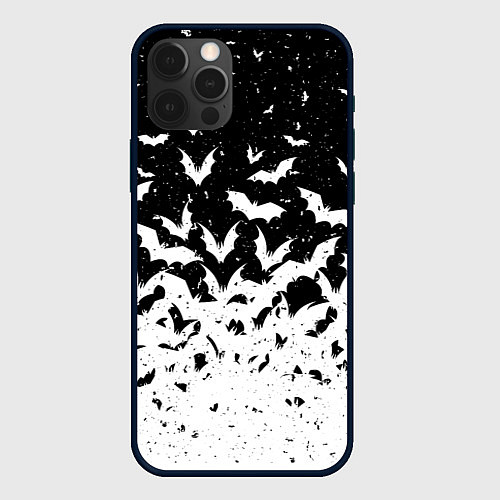 Чехол iPhone 12 Pro Black and white bat pattern / 3D-Черный – фото 1