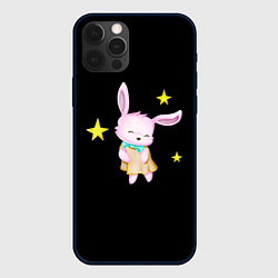Чехол iPhone 12 Pro Крольчонок танцует со звёздами на чёрном фоне