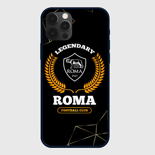 Чехол iPhone 12 Pro Лого Roma и надпись legendary football club на тем / 3D-Черный – фото 1