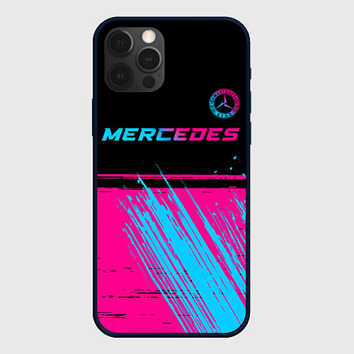 Чехол iPhone 12 Pro Mercedes - neon gradient: символ сверху / 3D-Черный – фото 1