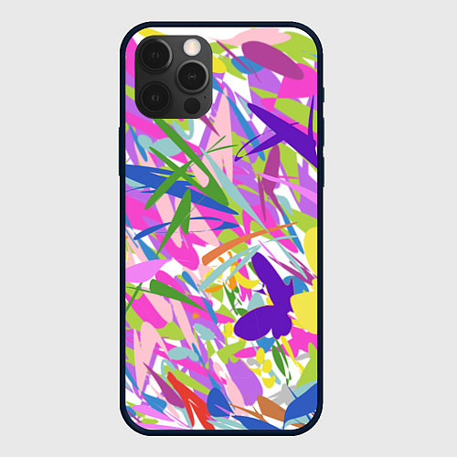 Чехол iPhone 12 Pro Сочные краски лета и бабочки / 3D-Черный – фото 1
