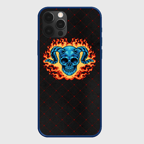 Чехол iPhone 12 Pro Череп в огне - хэллоуин / 3D-Тёмно-синий – фото 1