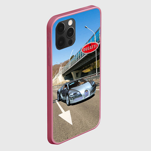 Чехол iPhone 12 Pro Бугатти на трассе / 3D-Малиновый – фото 2