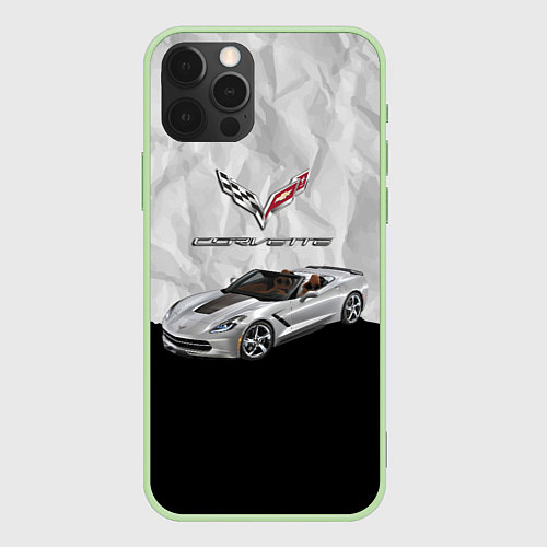 Чехол iPhone 12 Pro Chevrolet Corvette - motorsport / 3D-Салатовый – фото 1