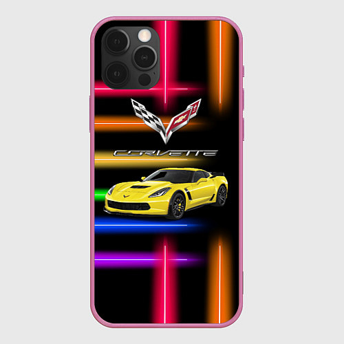 Чехол iPhone 12 Pro Chevrolet Corvette - гоночная команда - Motorsport / 3D-Малиновый – фото 1
