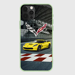Чехол для iPhone 12 Pro Шевроле Корвет - гоночная команда, цвет: 3D-салатовый