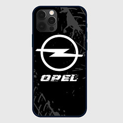 Чехол для iPhone 12 Pro Opel speed на темном фоне со следами шин, цвет: 3D-черный