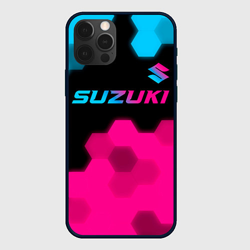 Чехол iPhone 12 Pro Suzuki - neon gradient: символ сверху / 3D-Черный – фото 1