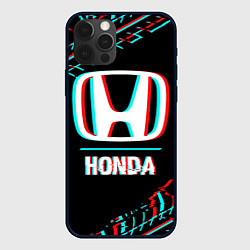 Чехол iPhone 12 Pro Значок Honda в стиле glitch на темном фоне