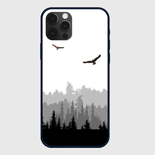 Чехол iPhone 12 Pro Птицы над лесом / 3D-Черный – фото 1