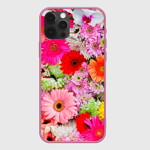 Чехол iPhone 12 Pro Colorful chrysanthemums / 3D-Малиновый – фото 1