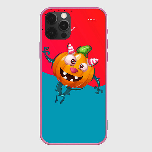 Чехол iPhone 12 Pro Веселая тыква / 3D-Малиновый – фото 1