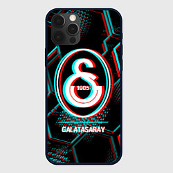 Чехол iPhone 12 Pro Galatasaray FC в стиле glitch на темном фоне