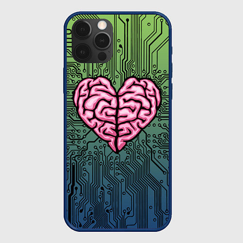 Чехол iPhone 12 Pro Heart brain chip / 3D-Тёмно-синий – фото 1