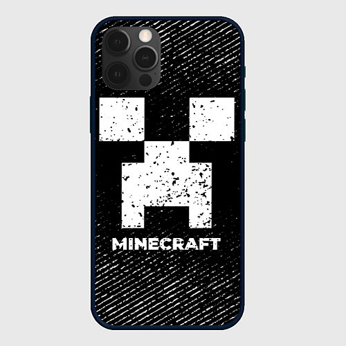 Чехол iPhone 12 Pro Minecraft с потертостями на темном фоне / 3D-Черный – фото 1