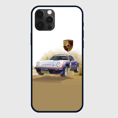 Чехол iPhone 12 Pro Porsche - гонки в пустыне / 3D-Черный – фото 1