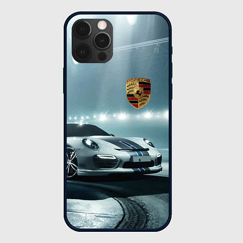 Чехол iPhone 12 Pro Porsche - racing route - motorsport / 3D-Черный – фото 1