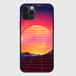 Чехол для iPhone 12 Pro Абстрактные 3D неоновые горы на закате, цвет: 3D-черный