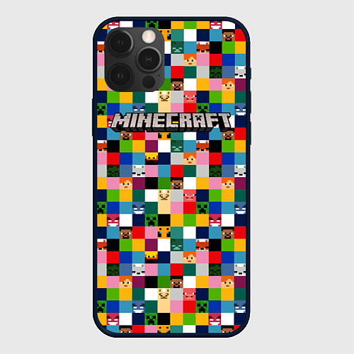 Чехол iPhone 12 Pro Minecraft - пиксельные персонажи / 3D-Черный – фото 1