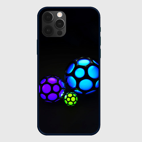 Чехол iPhone 12 Pro Объёмные неоновые шары / 3D-Черный – фото 1