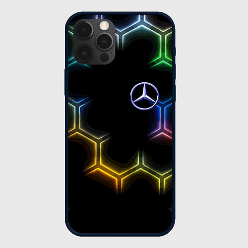 Чехол iPhone 12 Pro Mercedes - neon pattern / 3D-Черный – фото 1