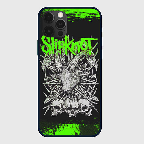 Чехол iPhone 12 Pro Slipknot green logo / 3D-Черный – фото 1