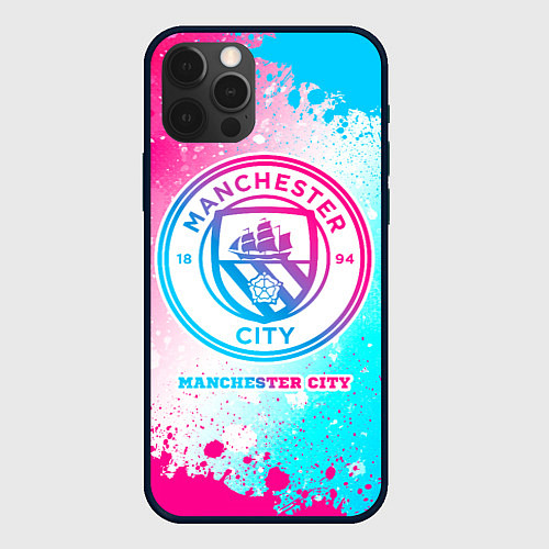 Чехол iPhone 12 Pro Manchester City neon gradient style / 3D-Черный – фото 1