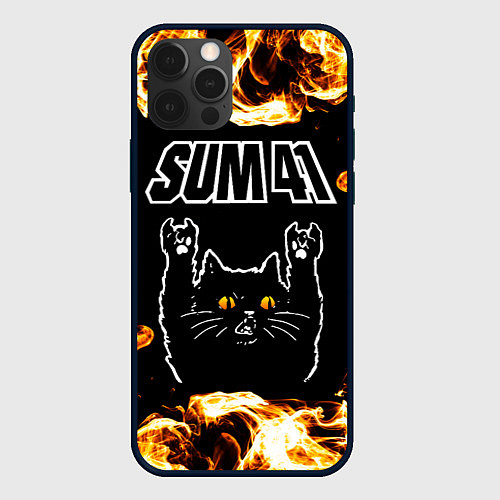 Чехол iPhone 12 Pro Sum41 рок кот и огонь / 3D-Черный – фото 1