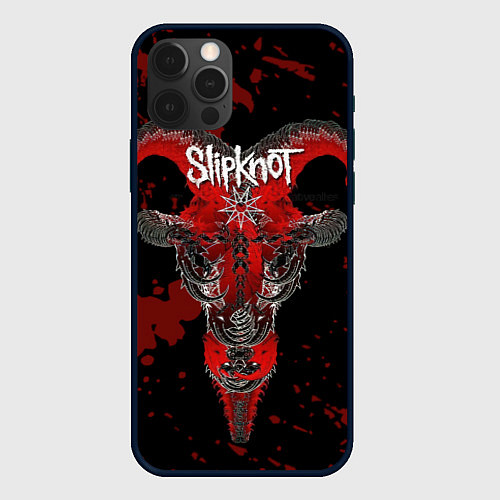 Чехол iPhone 12 Pro Slipknot - красный козел / 3D-Черный – фото 1