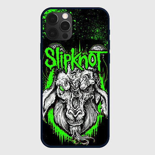 Чехол iPhone 12 Pro Slipknot зеленый козел / 3D-Черный – фото 1