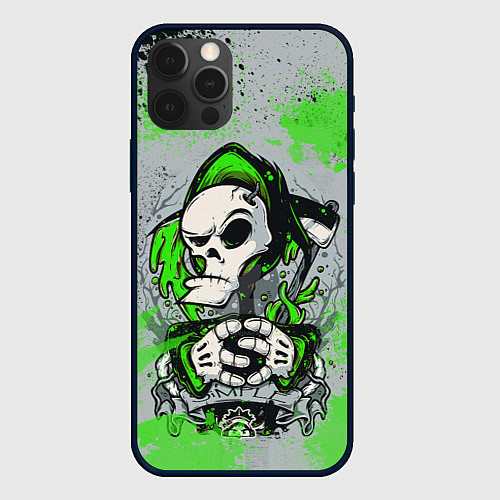 Чехол iPhone 12 Pro Slipknot скелет green / 3D-Черный – фото 1