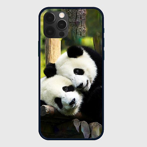 Чехол iPhone 12 Pro Влюблённые панды / 3D-Черный – фото 1
