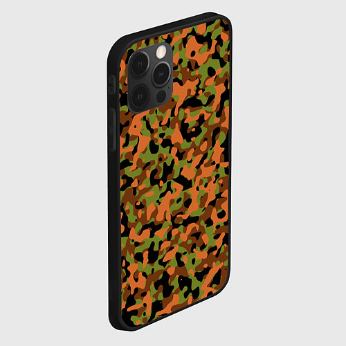 Чехол iPhone 12 Pro Камуфляж осенний лес мелкий / 3D-Черный – фото 2