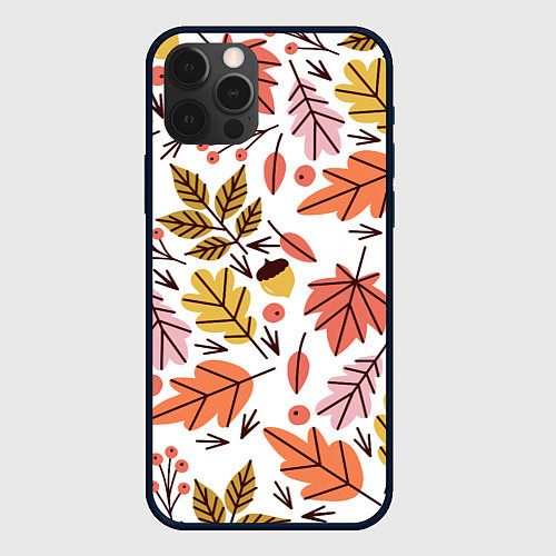 Чехол iPhone 12 Pro Осенний паттерн - листья / 3D-Черный – фото 1