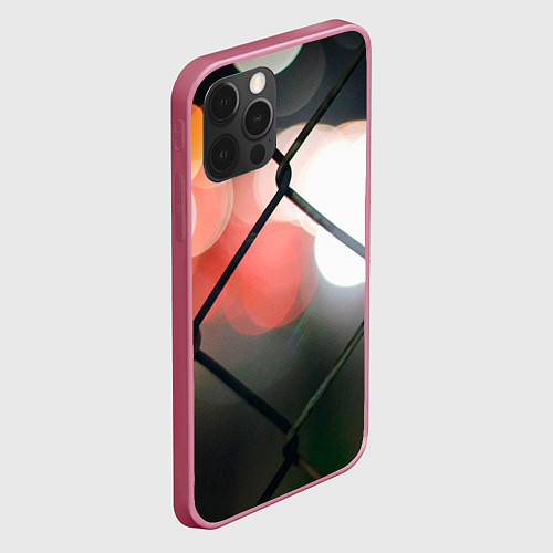 Чехол iPhone 12 Pro Сетка на фоне боке / 3D-Малиновый – фото 2