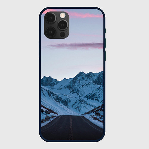 Чехол iPhone 12 Pro Белые зимние горы с дорогой / 3D-Черный – фото 1