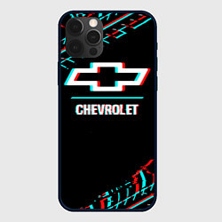 Чехол iPhone 12 Pro Значок Chevrolet в стиле glitch на темном фоне