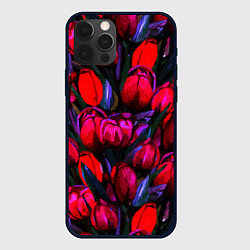 Чехол для iPhone 12 Pro Тюльпаны - поле красных цветов, цвет: 3D-черный