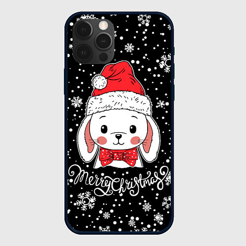 Чехол iPhone 12 Pro Merry Christmas, cute rabbit / 3D-Черный – фото 1