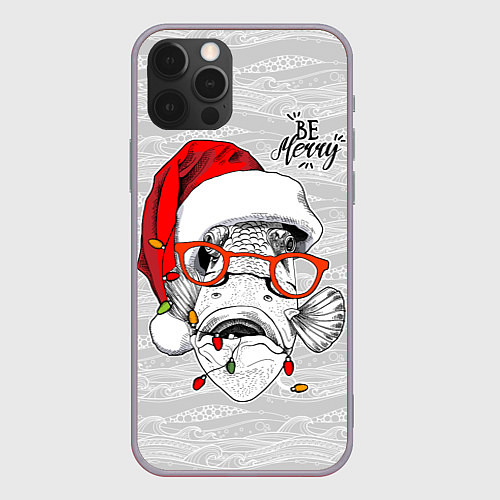 Чехол iPhone 12 Pro Be merry, fish with red glasses / 3D-Серый – фото 1