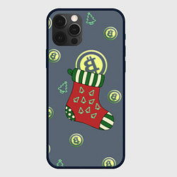 Чехол для iPhone 12 Pro Christmas funny bitcoin, цвет: 3D-черный