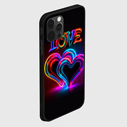 Чехол для iPhone 12 Pro Love - неоновые сердца, цвет: 3D-черный — фото 2