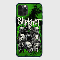 Чехол для iPhone 12 Pro Slipknot green abstract, цвет: 3D-черный