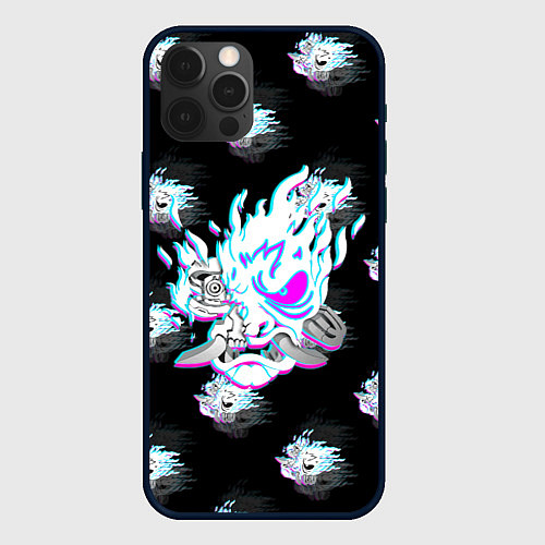 Чехол iPhone 12 Pro Cyberpunk 2077 neon samurai glitch art colors / 3D-Черный – фото 1