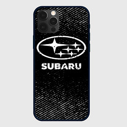 Чехол iPhone 12 Pro Subaru с потертостями на темном фоне