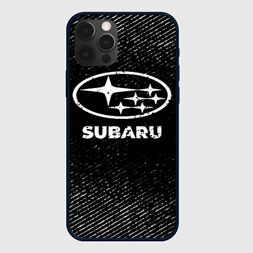 Чехол iPhone 12 Pro Subaru с потертостями на темном фоне / 3D-Черный – фото 1