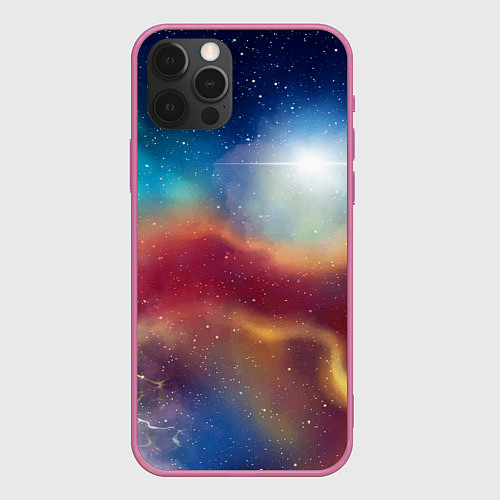 Чехол iPhone 12 Pro Многогранное космическое пространство - яркая звез / 3D-Малиновый – фото 1