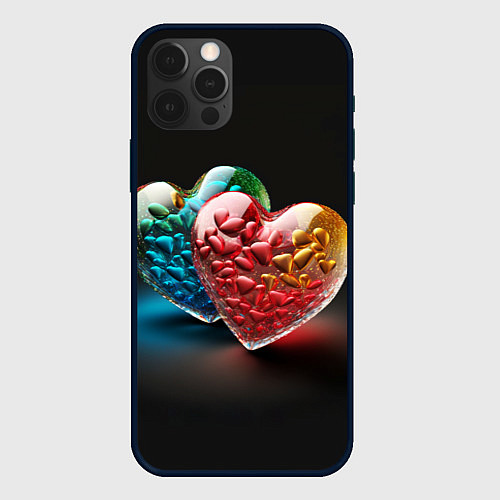 Чехол iPhone 12 Pro Сердечки для влюблённых / 3D-Черный – фото 1