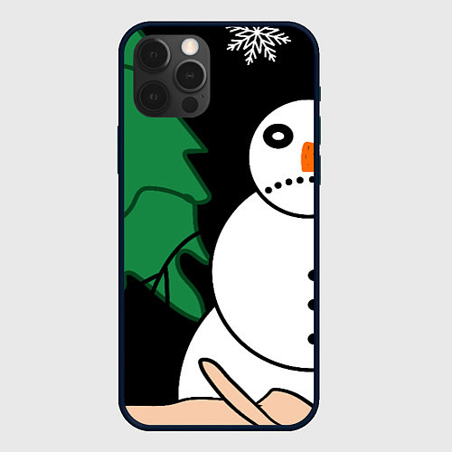 Чехол iPhone 12 Pro Собака писает на снеговика / 3D-Черный – фото 1