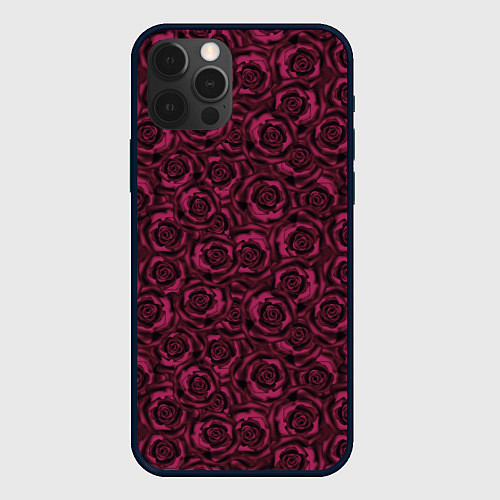Чехол iPhone 12 Pro Бордовые розы цветочный узор / 3D-Черный – фото 1